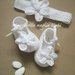 Scarpine e fascetta neonata/bambina - cotone, lino e tulle - fatte a mano - Battesimo