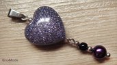 CIONDOLO HEARTS 9 - cuore lilla con glitter argento lilla viola + charm - atossico e nichel free