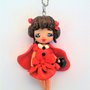 Bambolina in fimo Cappuccetto rosso, collana con doll in fimo modellato a mano
