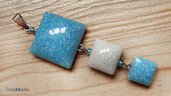 CIONDOLO 4LEVELS 1 - azzurro e bianco con glitter opalescenti  - atossico e nichel free