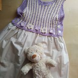 abito uncinetto cotone bambina elegante cerimonia con fiori vestito prendisole lilla