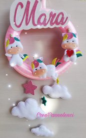 Ghirlanda nascita, decorazione cameretta 3 piccoli unicorni kawaii