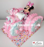 Torta di Pannolini Pampers triciclo peluche Minnie idea regalo nascita battesimo baby shower