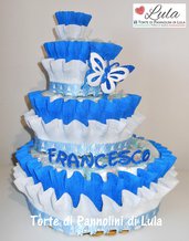Torta di Pannolini Pampers Baby Dry + farfalla e nome 3D idea regalo nascita battesimo baby shower
