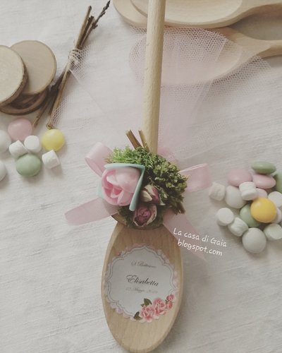 Bomboniera country chic cucchiaio di legno per battesimo bimba Bomboniera country chic cucchiaio di legno per battesimo bimba