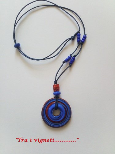 Namana Collana Con Ciondolo Tondo Disco - Donna E Ragazza - Finitura Spazzolata - Turchese Blu O Agata Bianca Sintetici