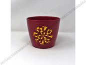 Copri Vaso in Ceramica con Decoro in Mosaico nelle tonalità del Rosso e Oro