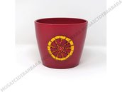 Copri Vaso in Ceramica con Decoro in Mosaico nelle tonalità del Rosso e Oro