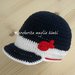 Cappello/cappellino con visiera bambino -  navy - cotone bianco/blu/rosso - uncinetto - pesciolino