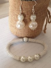 Completo bracciale e orecchini con perle 