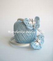 Cerchietto/cerchiello bambina in raso con farfalla azzurra uncinetto - cotone - idea regalo!
