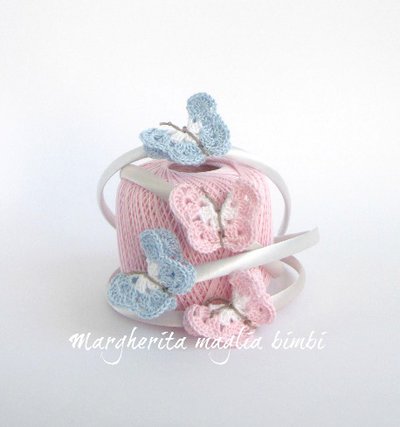 Cerchietto/cerchiello bambina in raso con farfalla rosa uncinetto - cotone  - idea regalo!