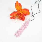 Ciondolo bambina, cristallo rosa, perline, cordoncino cotone, fatto a mano, pezzo unico, idea regalo, compleanno, promozione.