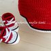 Cappello/cappellino con visiera bambino - cotone rosso/bianco/nero - uncinetto 