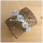 Cerchietto/cerchiello capelli bambina - raso bianco con fiori azzurri cotone - uncinetto 