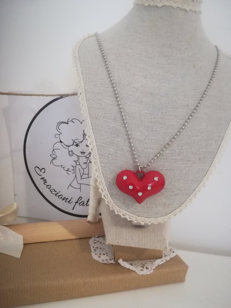 Collana Lunga Stle Boho Con Cuore Sacro. Collana Rosaro Con Pendente - Foto 3