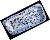 Vassoino contenitore per pettini e spazzole per bagno manufatto di maiolica con motivi  di zaffire blu
