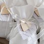 Bomboniere in lino bianco con cuore di legno,sacchettino bomboniera personalizzabile,matrimonio,cresima,comunione,battesimo