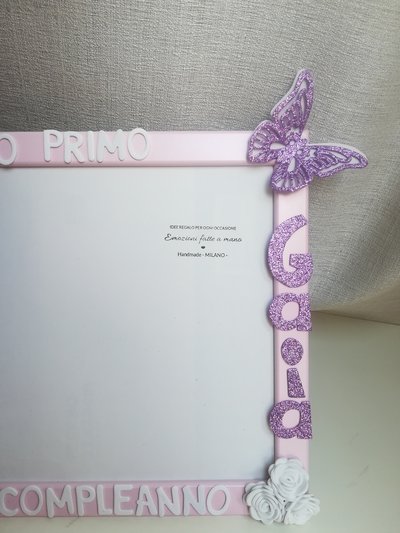 Cornice in legno minnie e farfalla. Glitter. Bambina idea regalo po