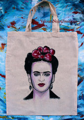 Borsa shopper in tela dipinta a mano Frida Kahlo