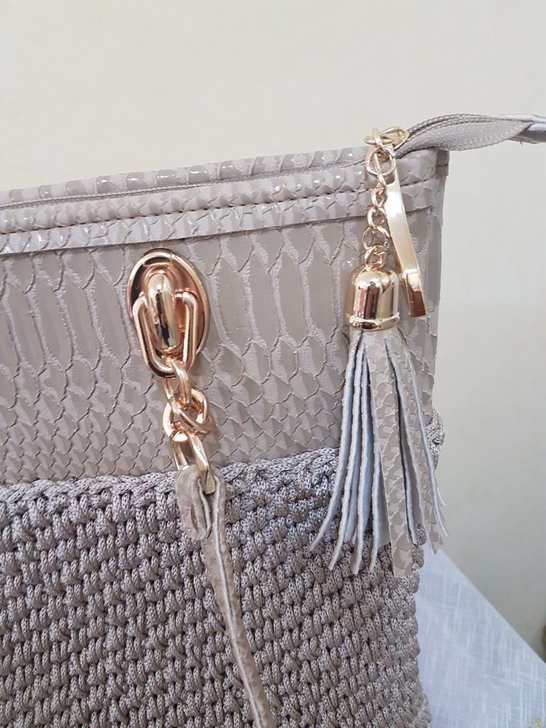 Borsa Beige All Uncinetto Con Manico E Fondo In Pelle Donna Bo borsa-beige-all-uncinetto-con-manico-e-fondo-in-pelle-donna-bo
