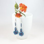 Orecchini blu turchese, pendenti, pezzo unico, tessitura di perline, metallo argentato nichel free, idea regalo, compleanno, modello originale.
