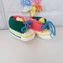 Scarpette stile converse all star, per neonati, aragosta e verde, realizzate in lana 100% italiana