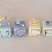 Cake topper cubi con orsetti ALATI in scala di blu 8 cubi 8 lettere - GABRIELE