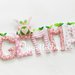 Gemma: una ghirlanda di lettere di stoffa imbottite rosa e bianche per decorare la sua cameretta con il suo nome ed una simpatica civetta