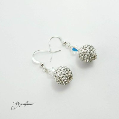 Orecchini argento 925 con perla in cristallo di Boemia, orecchini luminosi per lei, regalo amica Orecchini argento 925 con perla in cristallo di Boemia, orecchini luminosi per lei, regalo amica