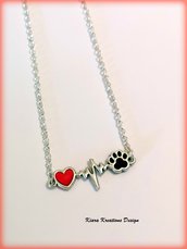 Collana cane, collana gatto, collana con cuore e zampetta per gli amanti di cani e gatti, gioielli cani, gioielli gatti, gioielli animali
