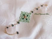Bracciale verde chiaro al chiacchierino, agata muschiata, lepidolite, cristalli e perle