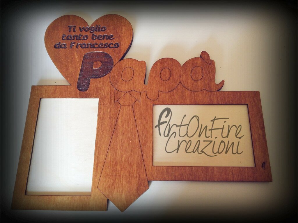 Cornice Papà Foto 10x15 - Portafoto Padre Legno Marrone e Bianco con Pinzetta Regalo Festa del Papà