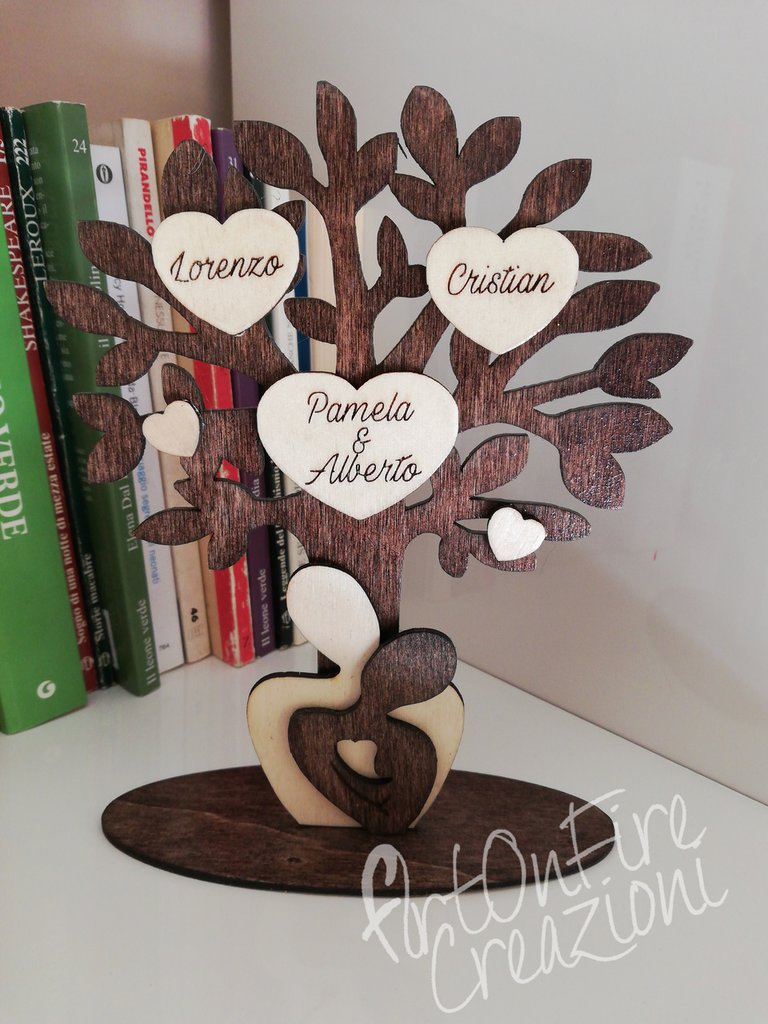 Albero Della Vita In Legno Personalizzato Con Nomi E Dedica – Regalo Per Maestre, Mamma, Compleanno, Nozze D'Oro, Cresima E Comunione (30/38/50 Cm)