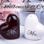 Bomboniera in ceramica, per matrimonio, Mr e Mrs cuore sale e pepe