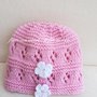 Cappello bimba in puro cotone con fiori bianchi