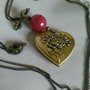 COLLANA CIONDOLO CUORE APRIBILE - CRISTALLO ROSSO - FARFALLINA - OTTONE - LUNGA 