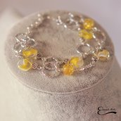 Bracciale donna giallo in vetro e catena in alluminio diamantato colore argento