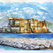  Acquerello Napoli castel dell'ovo mare marina dipinto a mano 