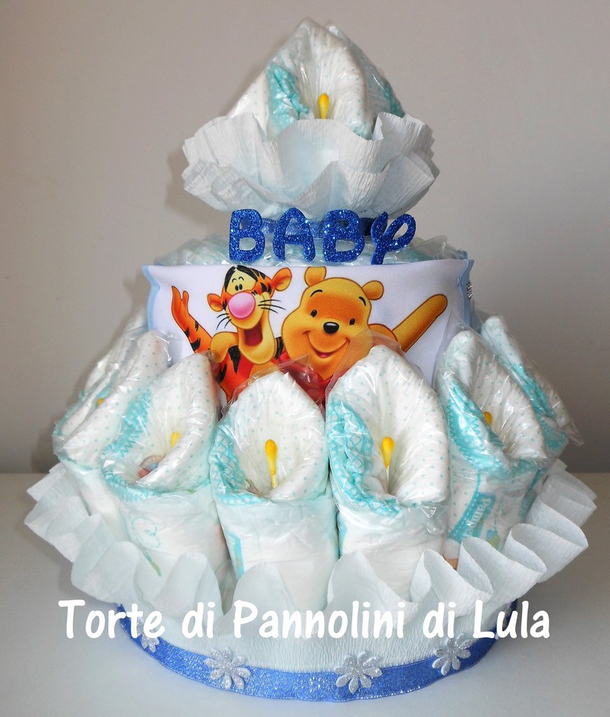 Torta Pannolini maschio bouquet FIORI mazzo rose nascita battesimo baby  shower