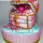 Torta di pannolini SCRIGNO PORTAGIOIE BAULE FORZIERE + PRODOTTI IGIENE idea regalo nascita battesimo baby shower femmina