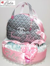 Torta di Pannolini femmina Borsa Borsetta Pochette Pampers Baby Dry idea regalo nascita battesimo baby shower