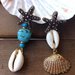 Orecchini pendenti con perni a stella in zama, vere conchiglie e perle in pasta di turchese