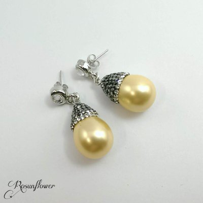 Orecchini con madreperla oro e zirconi, regalo sposa, orecchini matrimonio Orecchini con madreperla oro e zirconi, regalo sposa, orecchini matrimonio