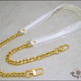 Tracolla per borsa lunga cm.130 - similpelle lucida bianca, impunturata con doppia gala, catena argento o oro 