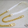 Tracolla per borsa lunga cm.100 - similpelle lucida bianca, impunturata con doppia gala, catena  argento o oro 