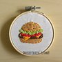 MINI Ricamo in telaio - Embroidery -Hamburger panino con formaggio, insalata, pomodoro- idea regalo kawaii handmade