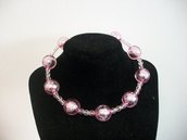 Collana rigida perle e semicristalli rosa