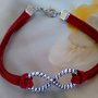 BRACCIALE IN ALCANTARA ROSSO - SIMBOLO INFINITO LAVORATO IN ARGENTO - UOMO DONNA - SALDI