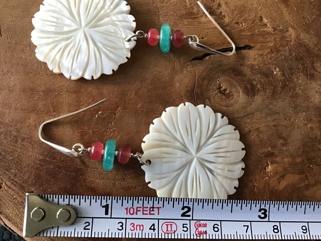Boucles D'oreilles Vintage à Clip En Argent Avec Monachella - Verre Et Résine - Occasion